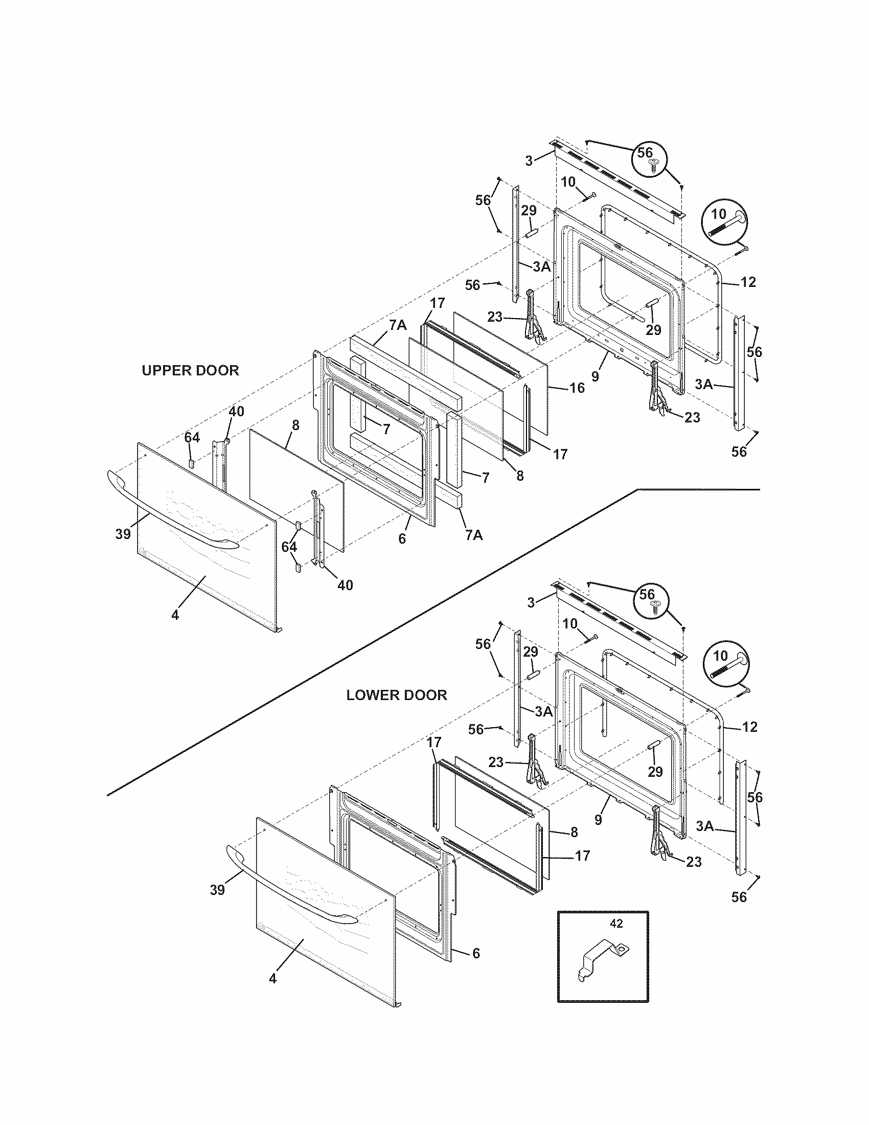 Doors Diagram and Parts List for 79047872407  Kenmore Wall Oven