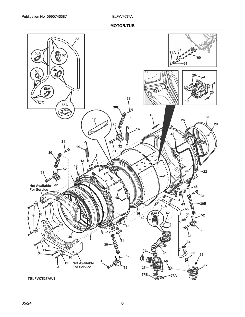 Motor/Tub Diagram and Parts List for ELFW7537AW1  Frigidaire Washer