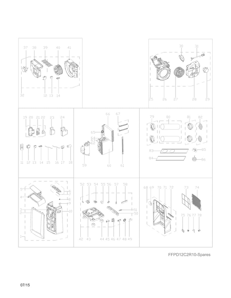 Recommended Spare Parts Diagram and Parts List for FFPD12C2R10  Frigidaire Air Conditioner