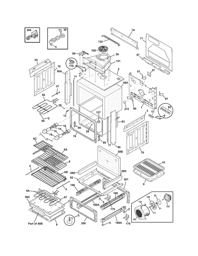 Body Diagram and Parts List for CGDS3065KF6  Frigidaire Range