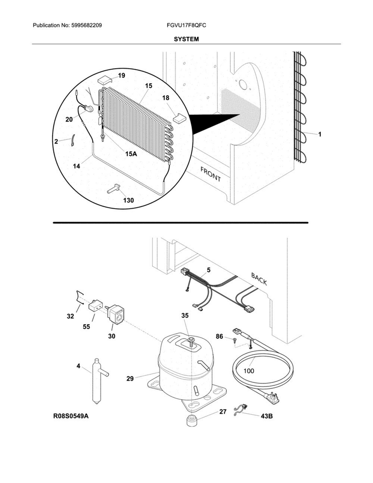 System Diagram and Parts List for FGVU17F8QFC  Frigidaire Freezer