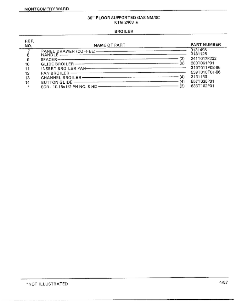 30` Floor/broiler Page 2 Diagram and Parts List for 2468A  Frigidaire Range