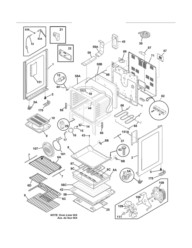 Body Diagram and Parts List for CGEF3055MWB  Frigidaire Range