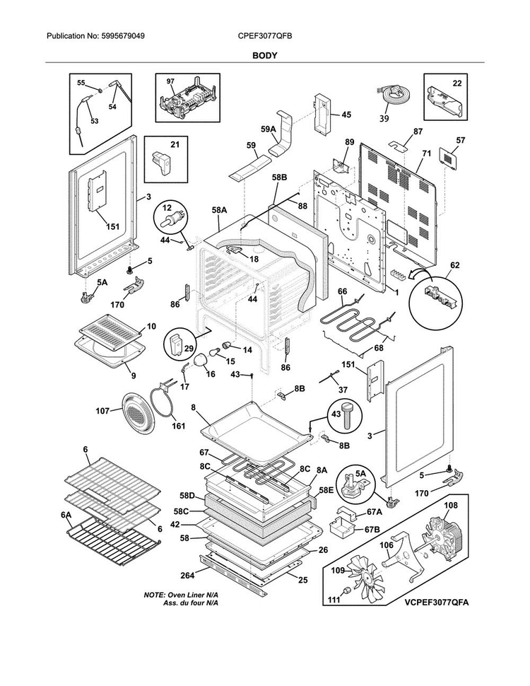 Body Diagram and Parts List for CPEF3077QFB  Frigidaire Range