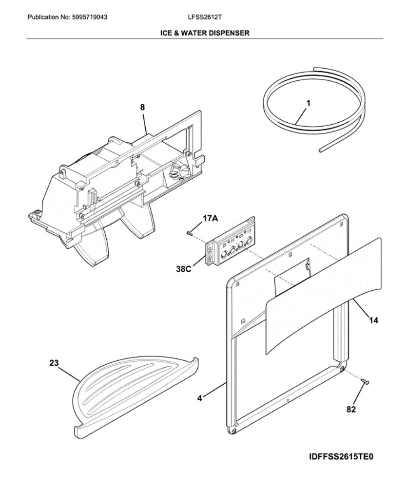 Ice And Water Dispenser Diagram and Parts List for LFSS2612TP0  Frigidaire Refrigerator
