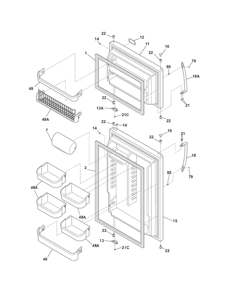 Doors Diagram and Parts List for CGHT1846MP5  Frigidaire Refrigerator