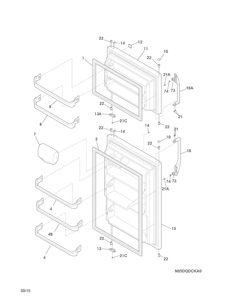 Doors Diagram and Parts List for 25360419412  Kenmore Refrigerator