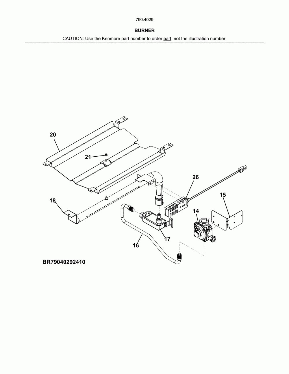 Burner Diagram and Parts List for 79040292412  Kenmore Wall Oven