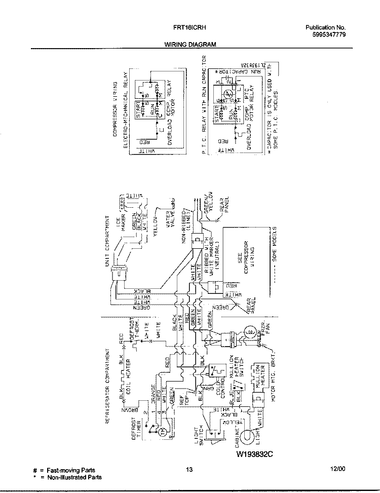 WIRING DIAGRAM Diagram and Parts List for FRT16ICRHD4  Frigidaire Refrigerator