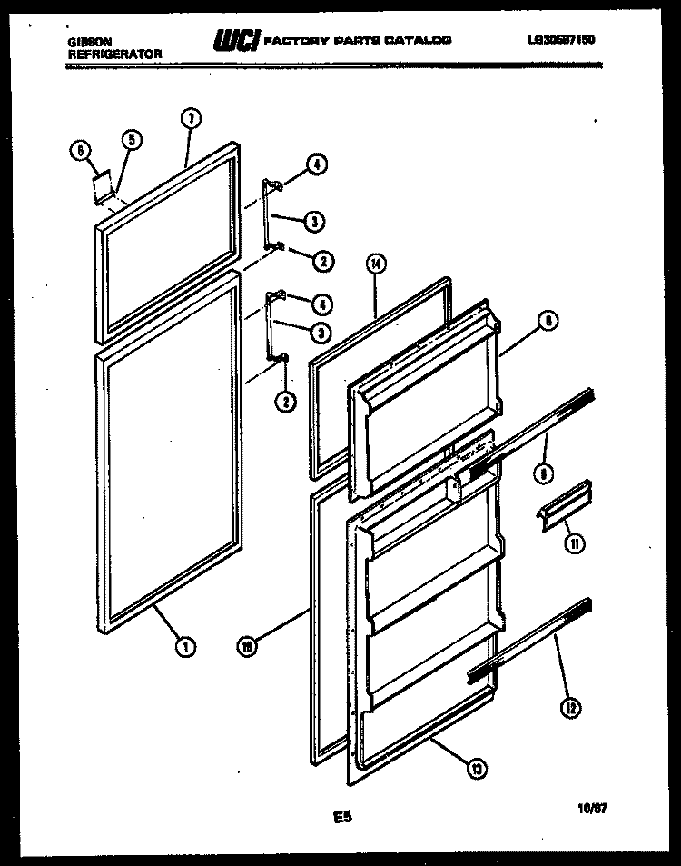 DOOR PARTS Diagram and Parts List for RT14F2WS2B  Gibson Refrigerator