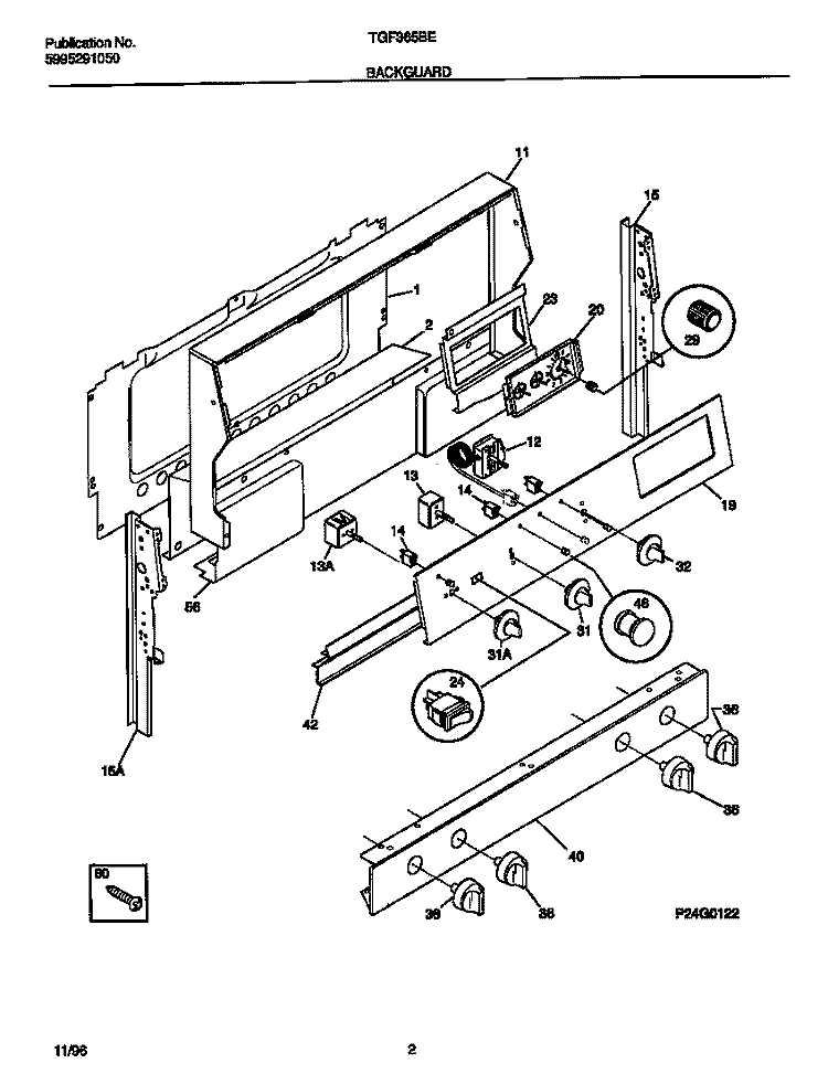 BACKGUARD Diagram and Parts List for TGF365BEDB  Tappan Range