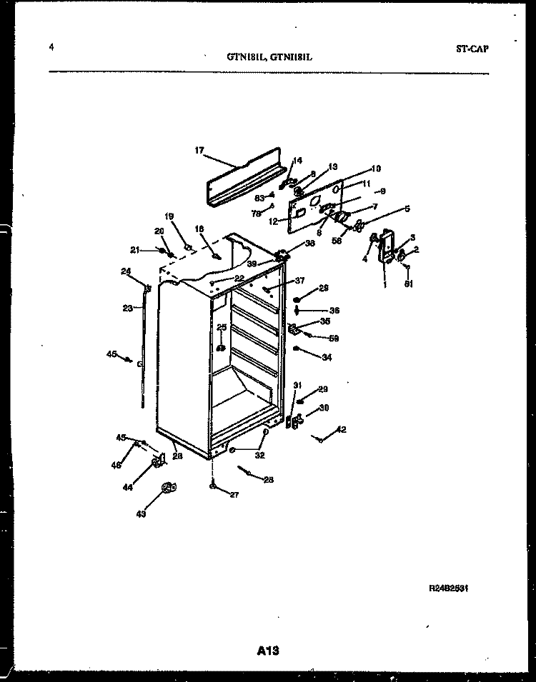 CABINET PARTS Diagram and Parts List for GTN181WLO  Uni Refrigerator