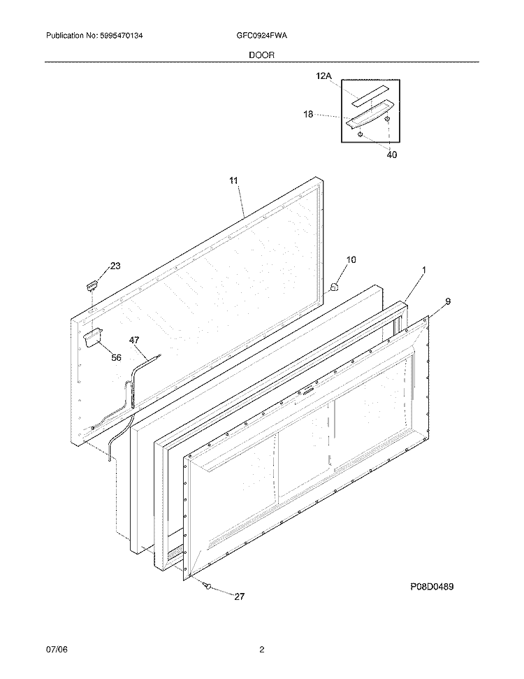 DOOR Diagram and Parts List for GFC0924FWA  Gibson Freezer