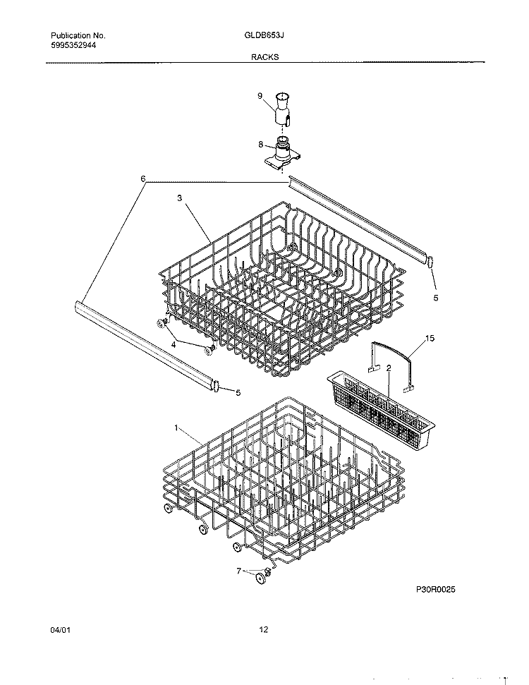 RACKS Diagram and Parts List for GLDB653JS2  Frigidaire Dishwasher