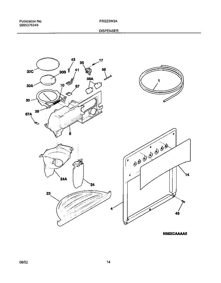 DISPENSER Diagram and Parts List for FRS23W3AW6  Frigidaire Refrigerator