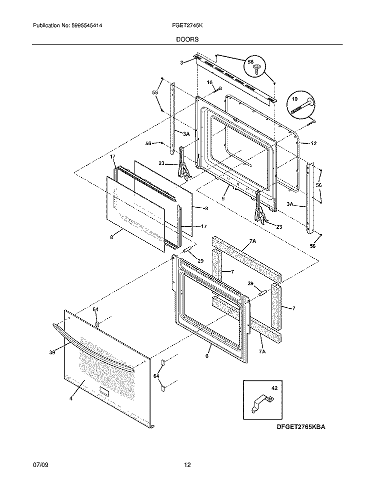 DOORS Diagram and Parts List for FGET2745KBA  Frigidaire Wall Oven