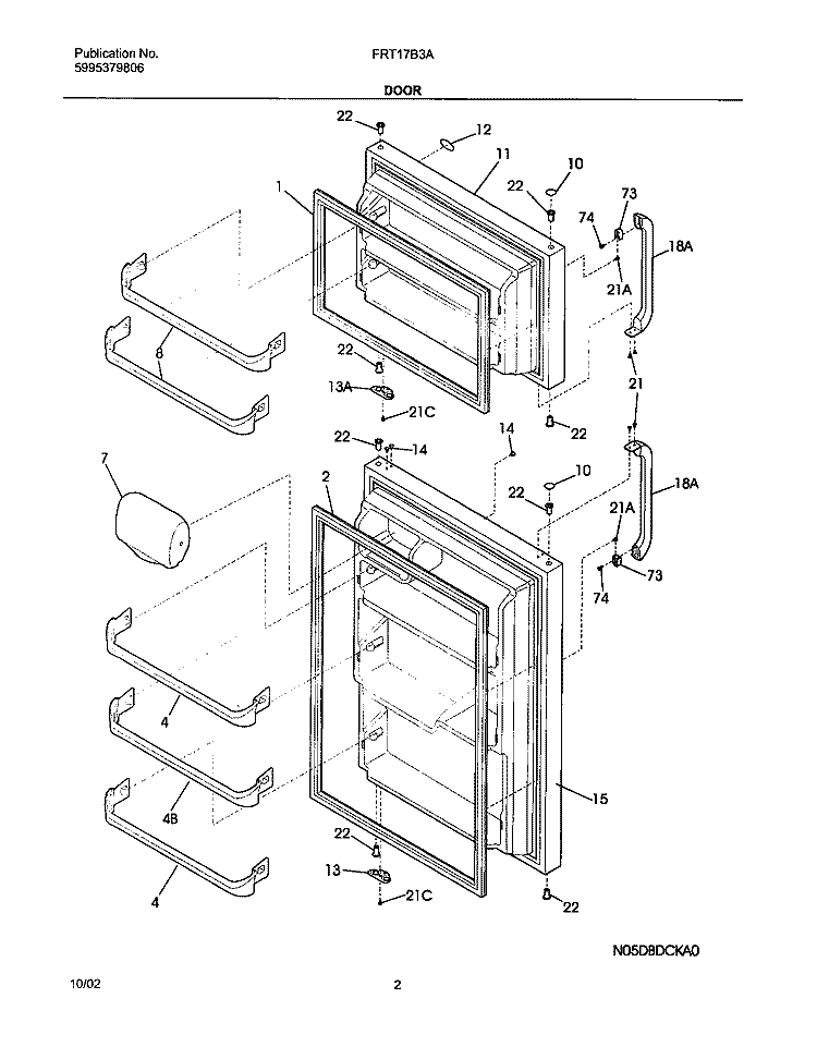 DOORS Diagram and Parts List for FRT17B3AT3  Frigidaire Refrigerator