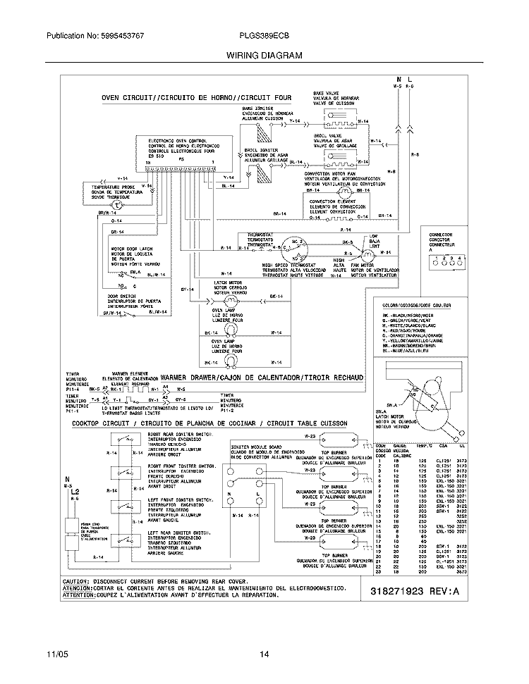 WIRING DIAGRAM Diagram and Parts List for PLGS389ECB  Frigidaire Range