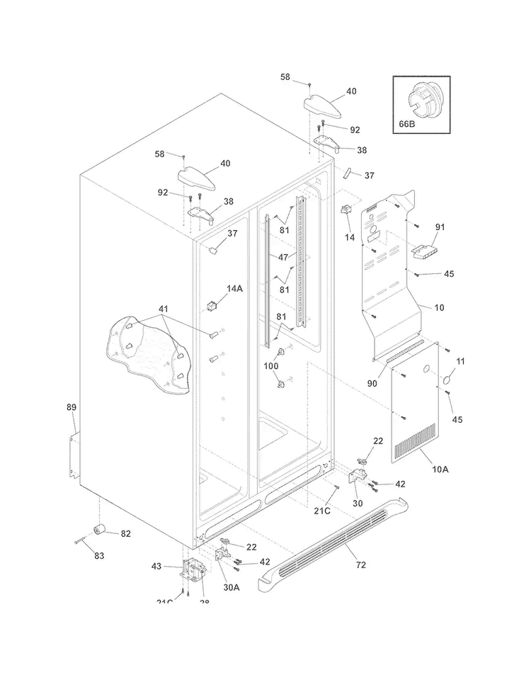 Cabinet Diagram and Parts List for FFHS2611LBH  Frigidaire Refrigerator