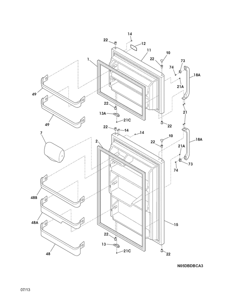 Doors Diagram and Parts List for FFTR1715LWZ  Frigidaire Refrigerator