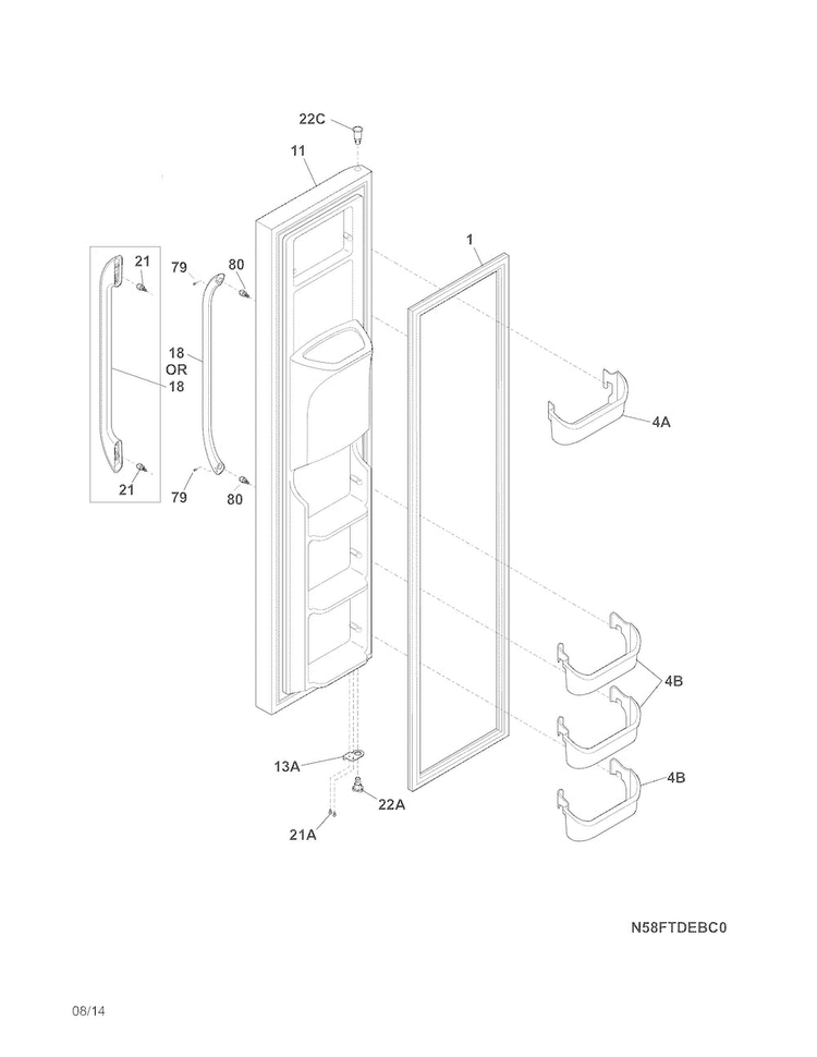 Freezer Door Diagram and Parts List for FFSS2614QE1A  Frigidaire Refrigerator