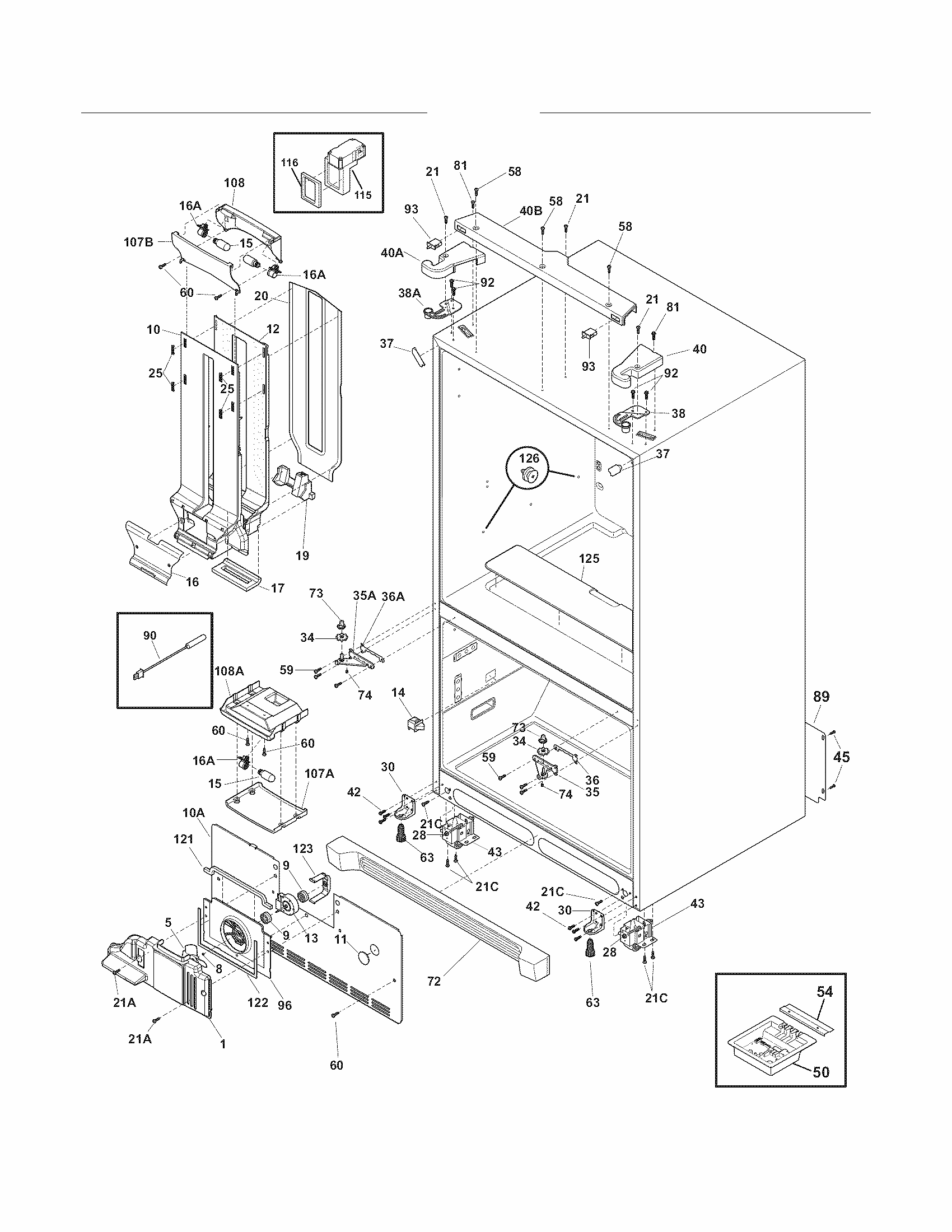 Cabinet Diagram and Parts List for FGUB2642LF4  Frigidaire Refrigerator