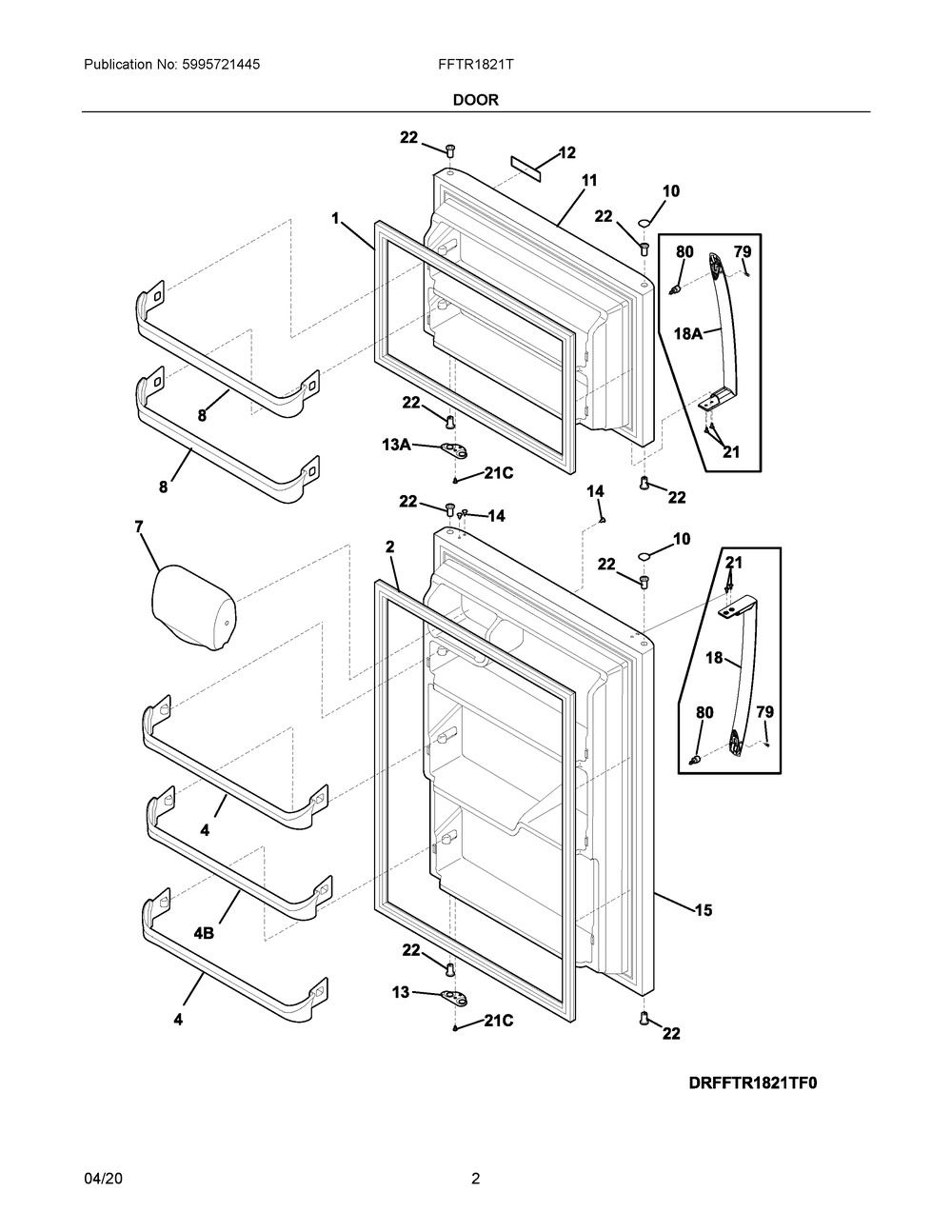 Door Diagram and Parts List for FFTR1821TD8  Frigidaire Refrigerator