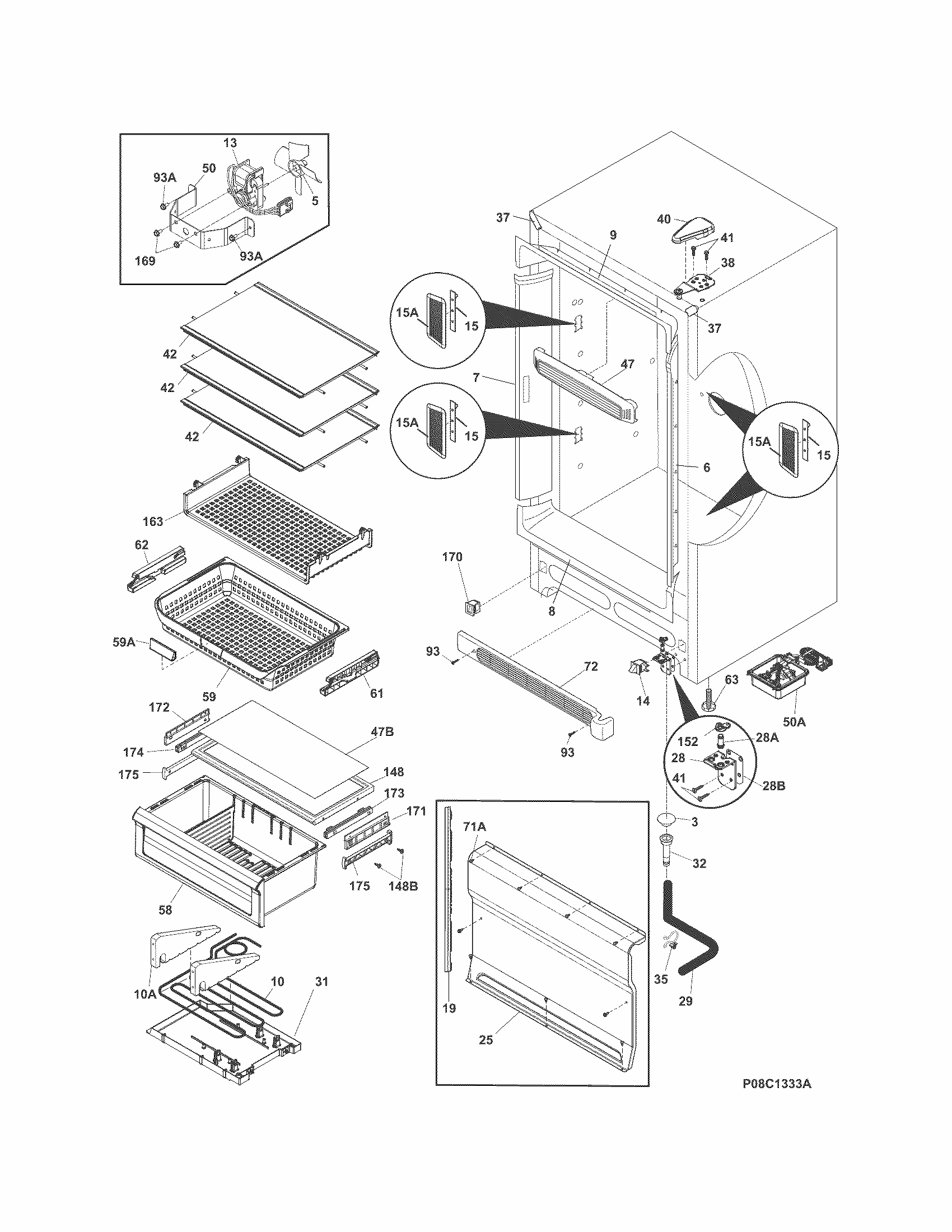 Cabinet Diagram and Parts List for FGVU21F8QWA  Frigidaire Freezer