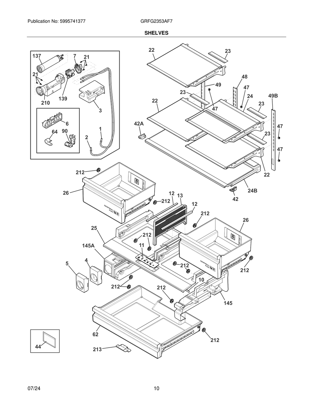 Shelves Diagram and Parts List for GRFG2353AF7  Frigidaire Refrigerator