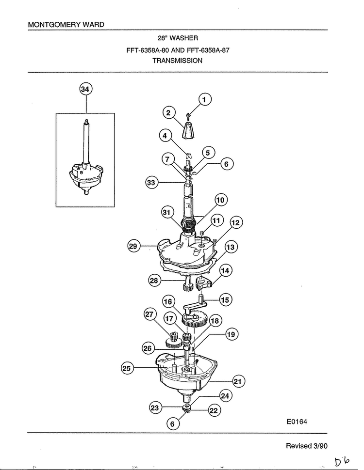 28" Washer/transmission Diagram and Parts List for 6358A  Frigidaire Washer
