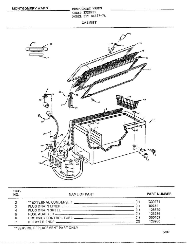Cabinet Diagram and Parts List for 86457-7A  Frigidaire Freezer