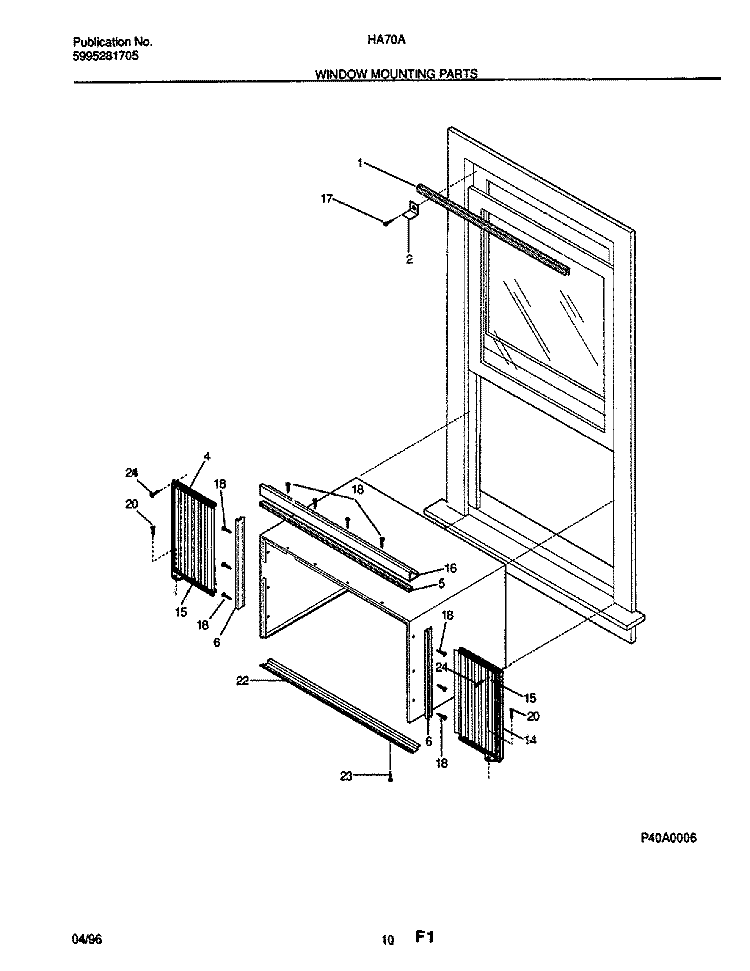 WINDOW MOUNTING PARTS Diagram and Parts List for HA70A  Frigidaire Air Conditioner