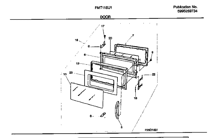 DOOR Diagram and Parts List for FMT116U1B0  Frigidaire Microwave