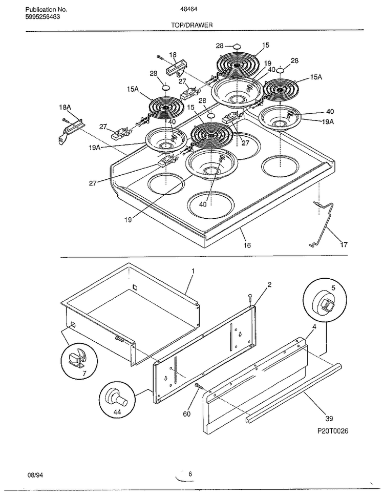 Top/drawer Diagram and Parts List for 484640A  Frigidaire Range