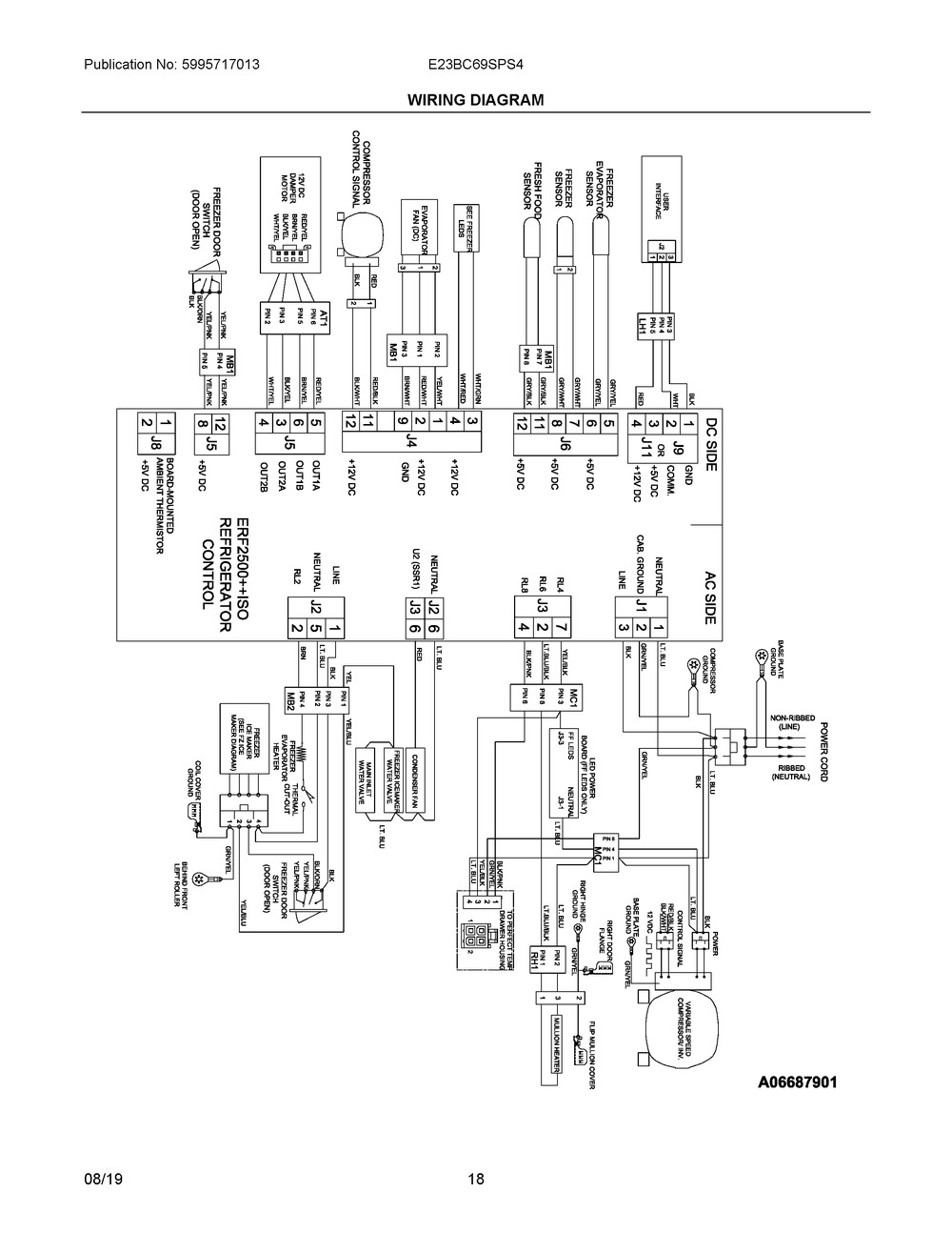 Wiring Diagram Diagram and Parts List for E23BC69SPS4  Frigidaire Refrigerator