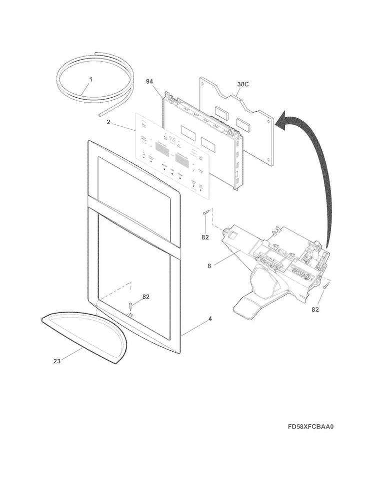 Controls & Ice Dispenser Diagram and Parts List for FGHB2735NF2  Frigidaire Refrigerator