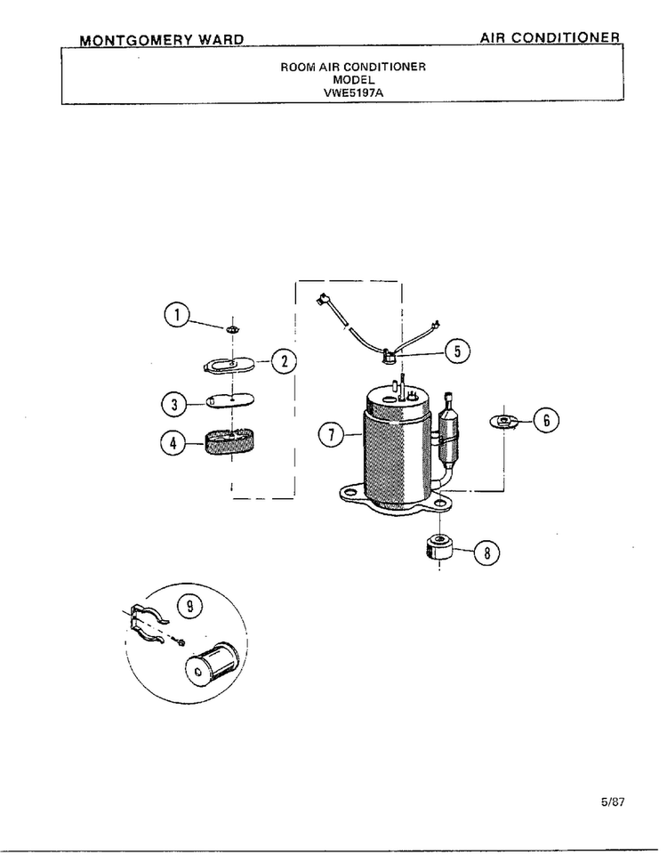 Air Conditioner Page 7 Diagram and Parts List for 5197A  Frigidaire Air Conditioner
