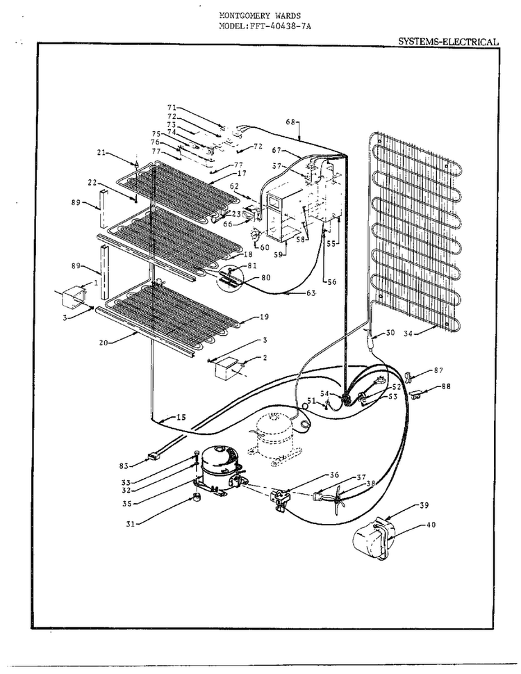 Electrical Systems Diagram and Parts List for 40438-7A  Frigidaire Freezer