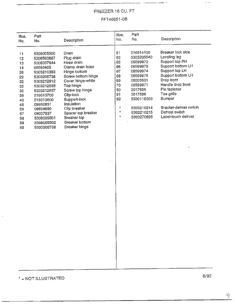 Freezer 16 Cubic Feet Page 4 Diagram and Parts List for 46851-0B  Frigidaire Freezer