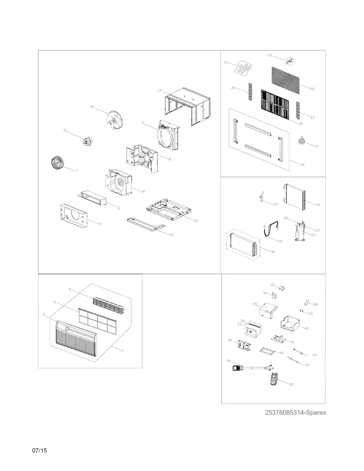Recommended Spare Parts Diagram and Parts List for FFTA1033Q14  Frigidaire Air Conditioner