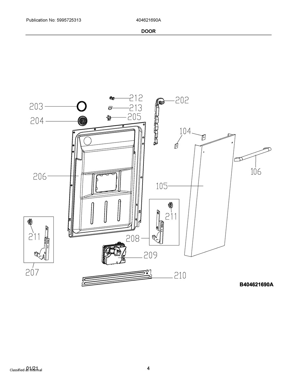 Door Diagram and Parts List for 404621690A  Frigidaire Refrigerator