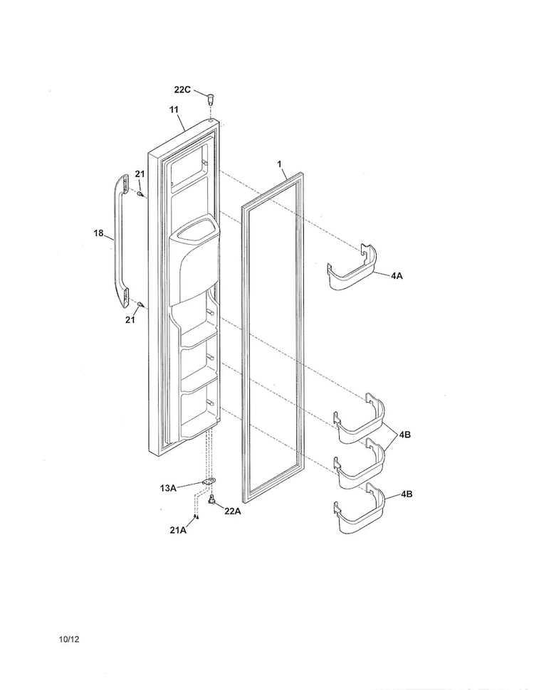 Freezer Door Diagram and Parts List for FFHS2611LB7  Frigidaire Refrigerator