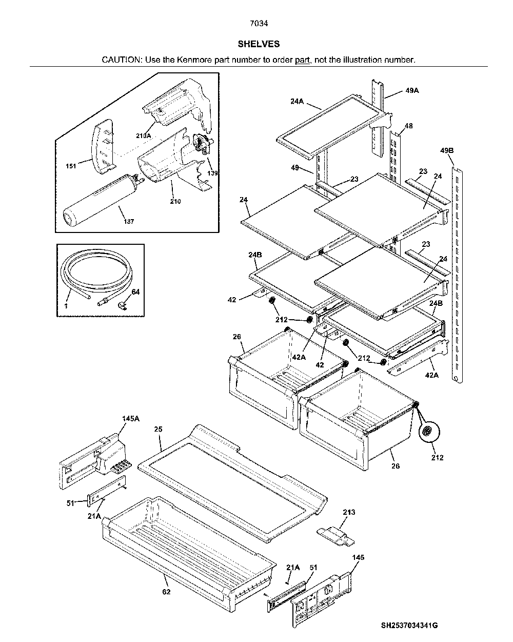 Shelves Diagram and Parts List for 2537034341J  Kenmore Refrigerator