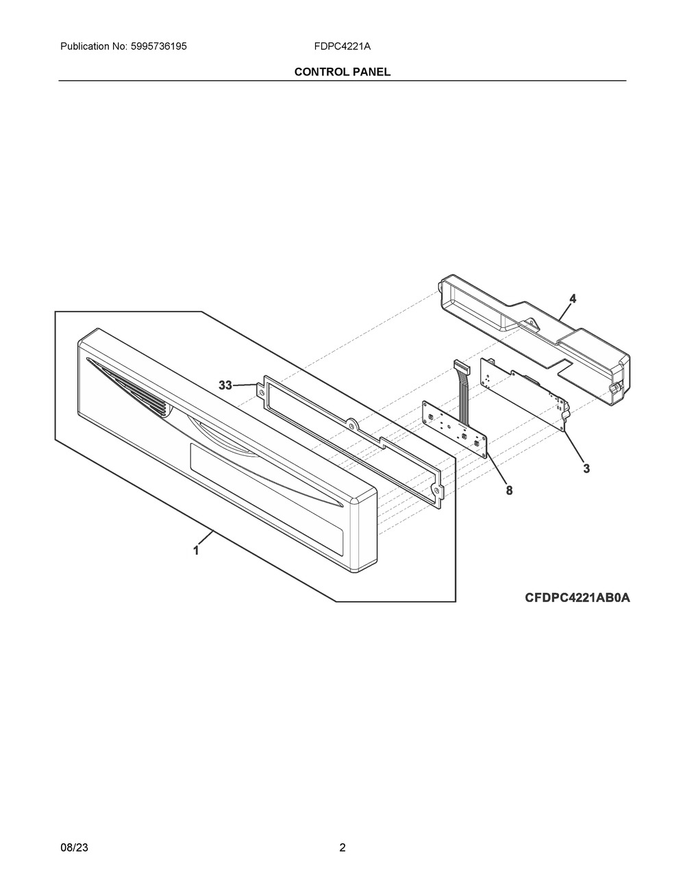 Control Panel Diagram and Parts List for FDPC4221AS1A  Frigidaire Dishwasher