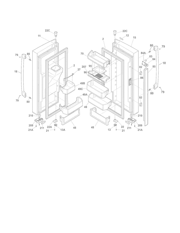 Fresh Food Doors Diagram and Parts List for EW23BC85KS5  Electrolux Refrigerator