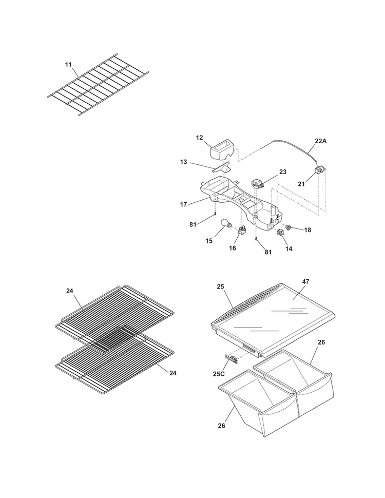 Shelves Diagram and Parts List for LFTR1814LBC  Frigidaire Refrigerator