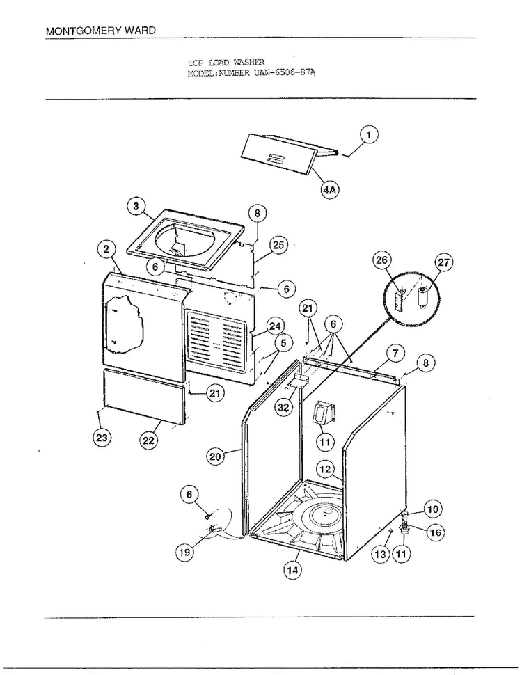 Top Load Washer Diagram and Parts List for 6506-87A  Frigidaire Washer