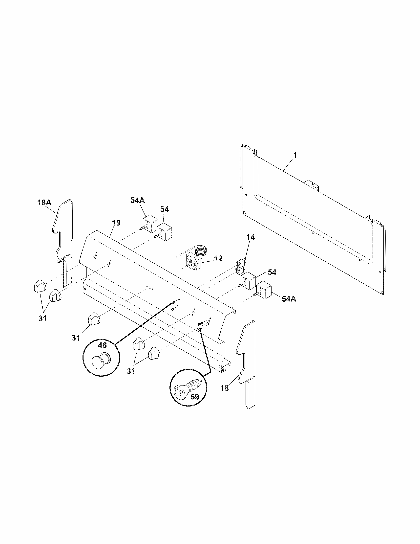 Backguard Diagram and Parts List for 79090821409  Kenmore Range