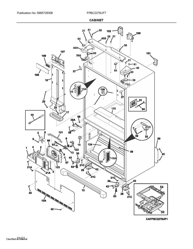 Cabinet Diagram and Parts List for FPBC2278UF7  Frigidaire Refrigerator