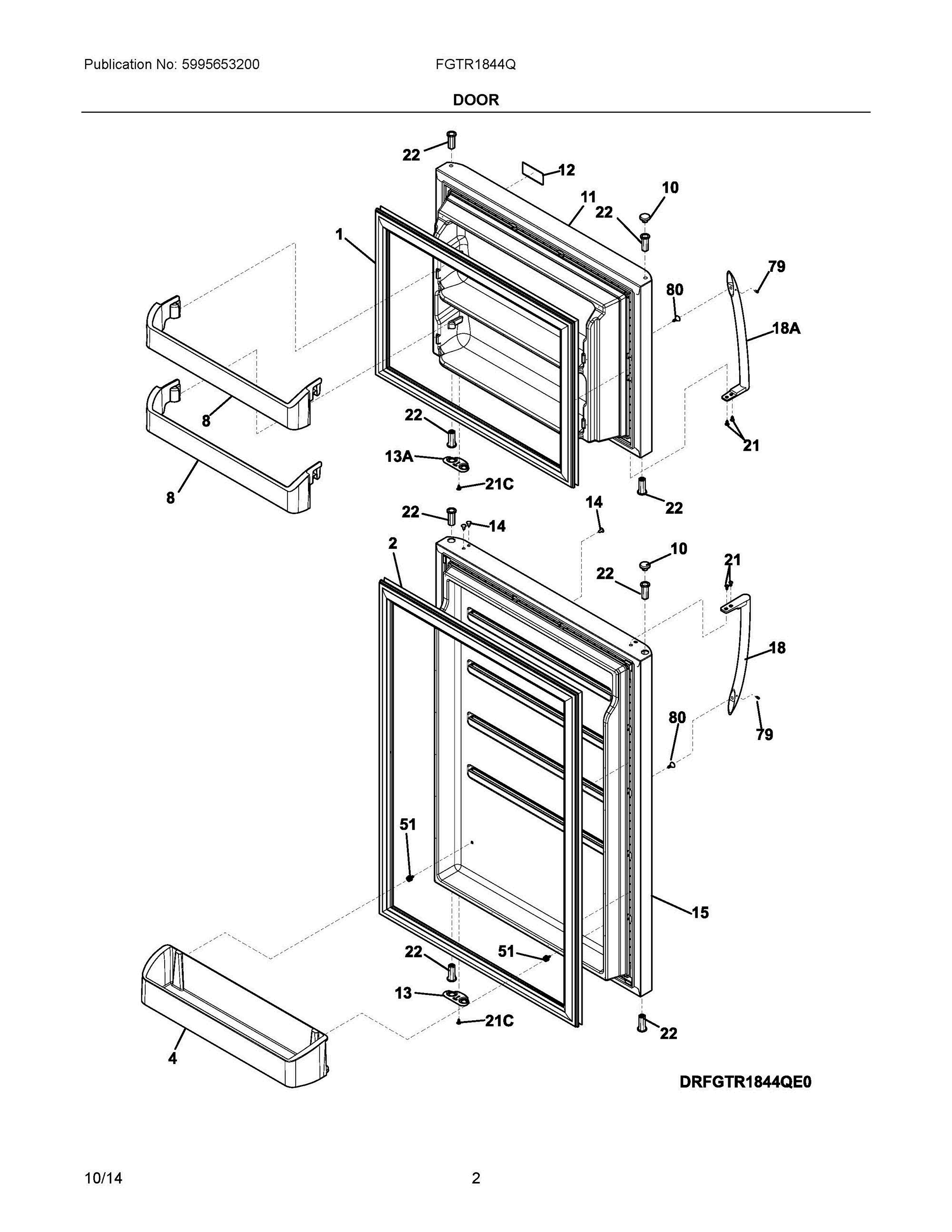 02 - DOOR Diagram and Parts List for FGTR1844QP0  Frigidaire Refrigerator